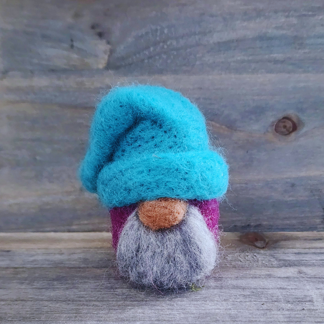 Felted Teal Hat Mini Gnome