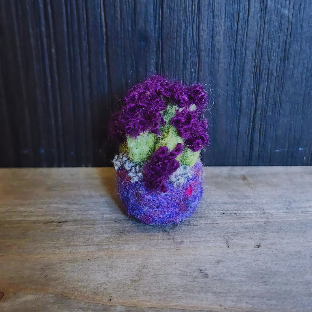 Handmade Wool Flowering Prickly Pear Cactus, No Thorns