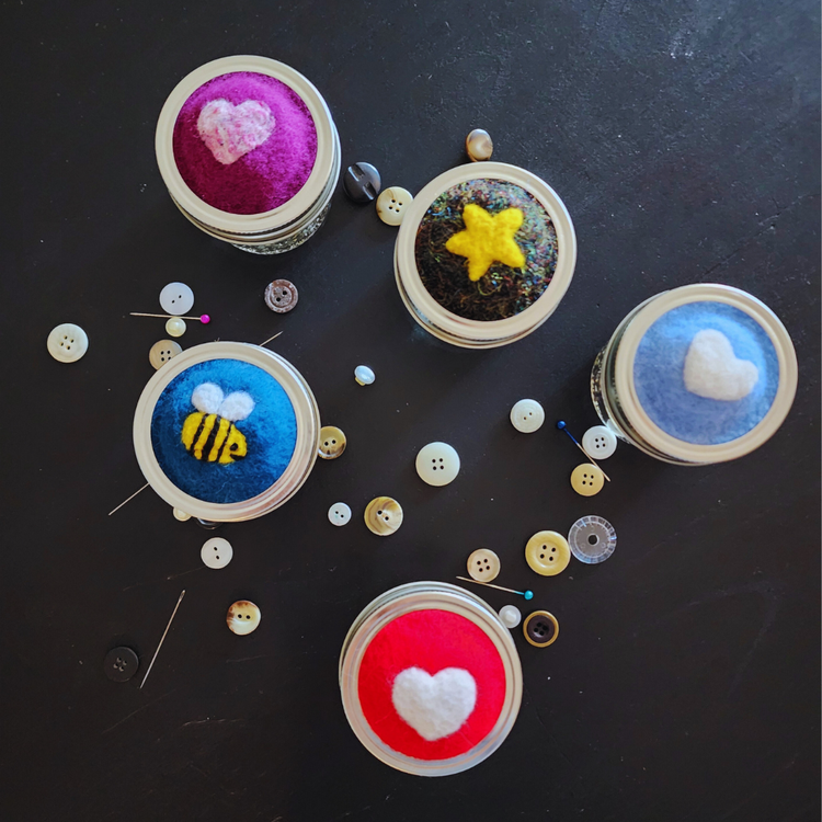 Mason Jar Pin Cushions & Needle-Felted Sewing Storage