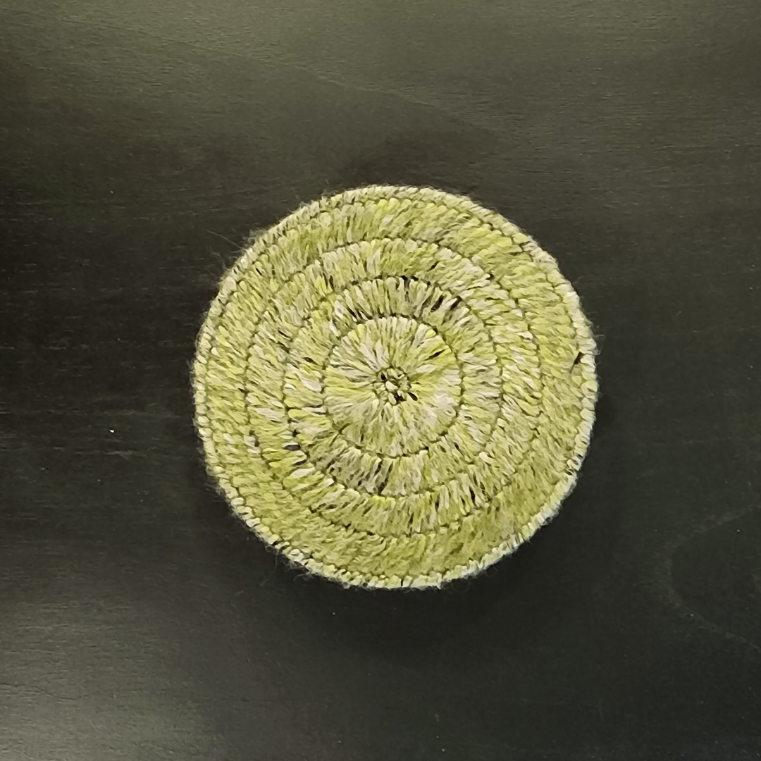 Handmade Bargello Circle Coaster Set – Cork-Backed Fiber Art Coasters