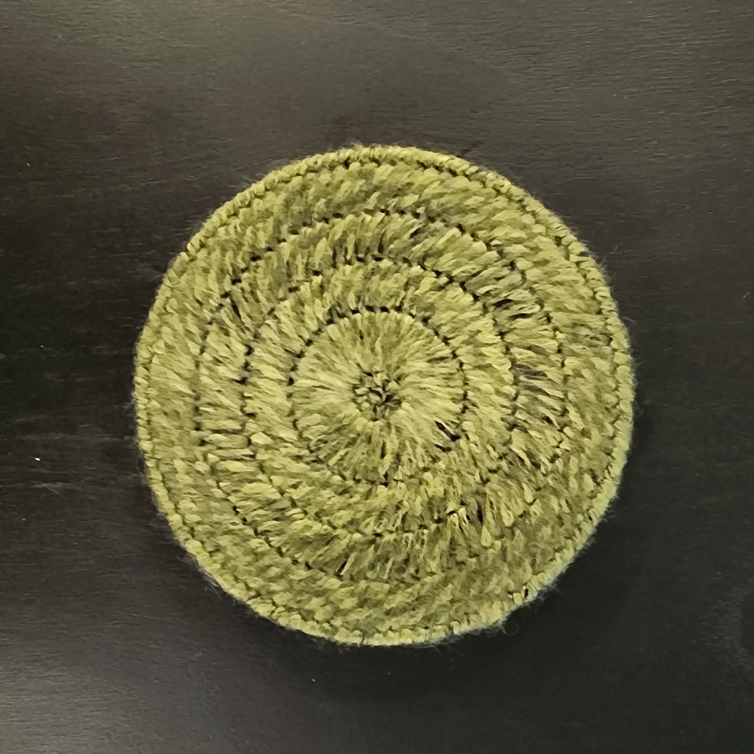 Handmade Bargello Circle Coaster Set – Cork-Backed Fiber Art Coasters