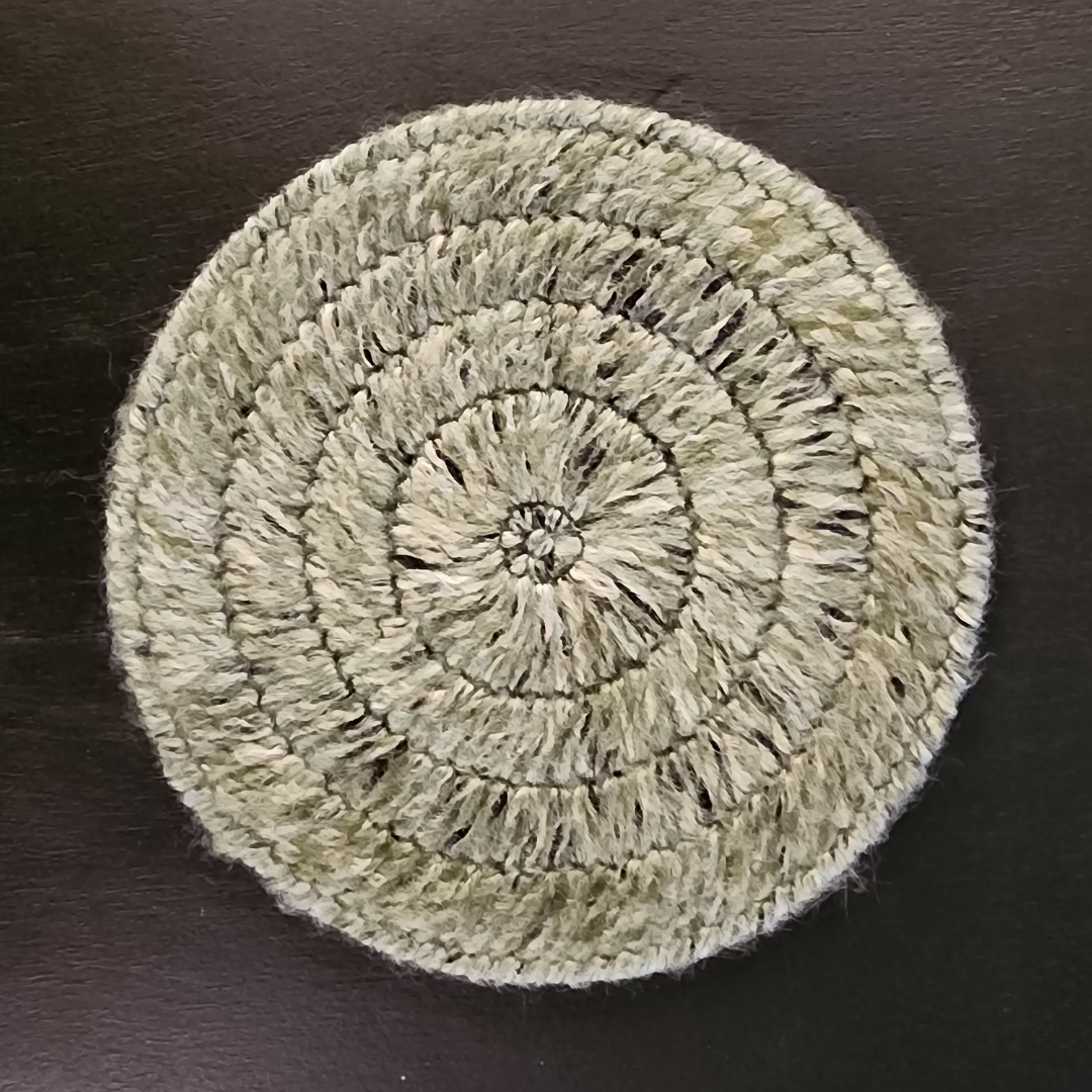 Handmade Bargello Circle Coaster Set – Cork-Backed Fiber Art Coasters