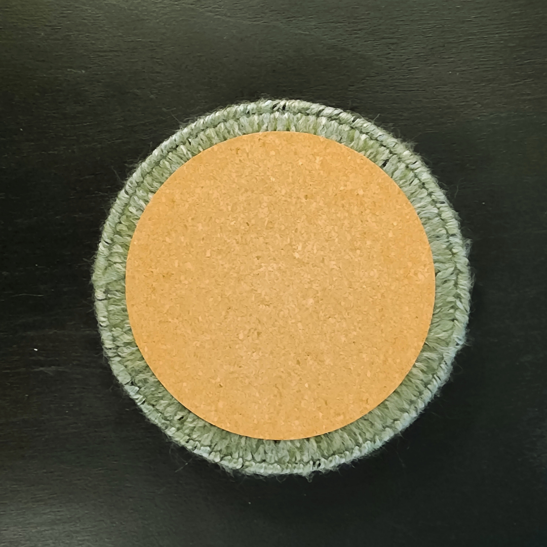 Handmade Bargello Circle Coaster Set – Cork-Backed Fiber Art Coasters
