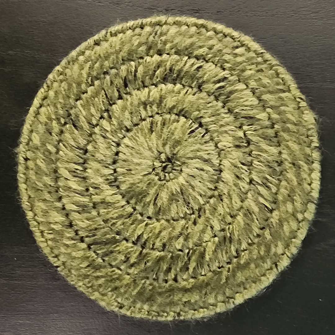 Handmade Bargello Circle Coaster Set – Cork-Backed Fiber Art Coasters