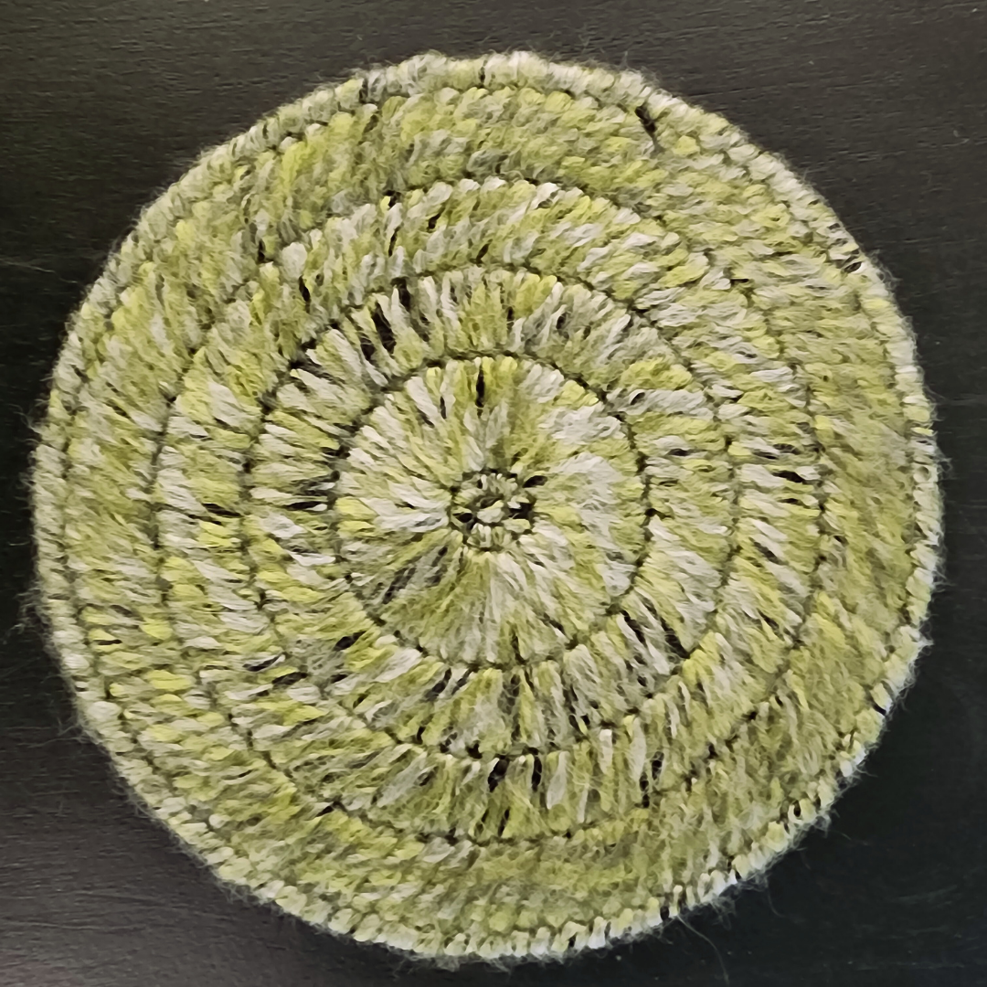Handmade Bargello Circle Coaster Set – Cork-Backed Fiber Art Coasters