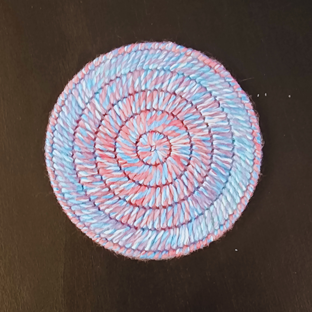 Handmade Bargello Circle Coaster Set – Cork-Backed Fiber Art Coasters