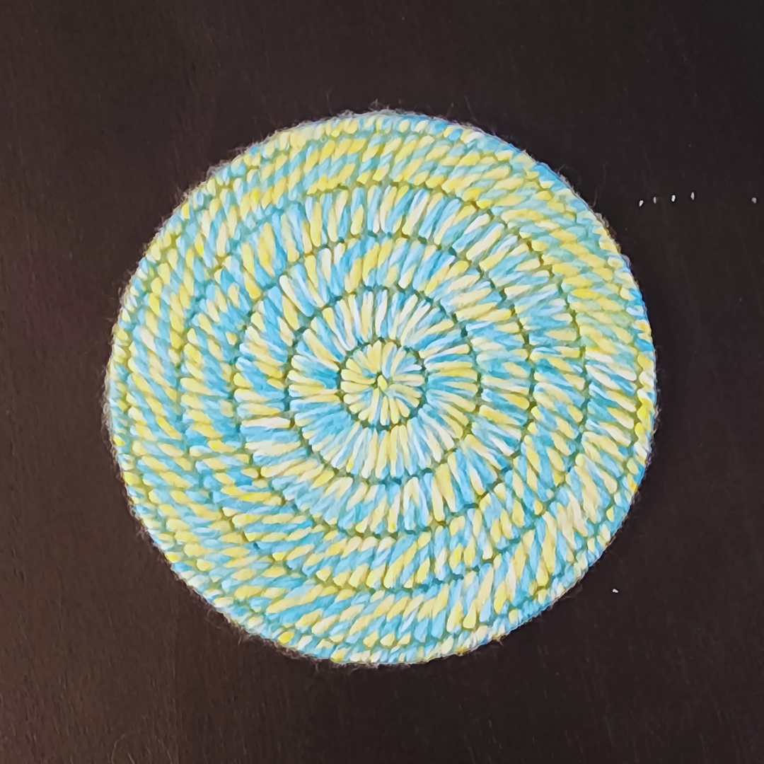 Handmade Bargello Circle Coaster Set – Cork-Backed Fiber Art Coasters