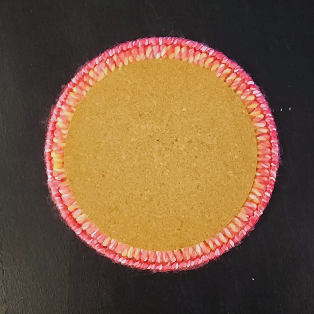 Handmade Bargello Circle Coaster Set – Cork-Backed Fiber Art Coasters