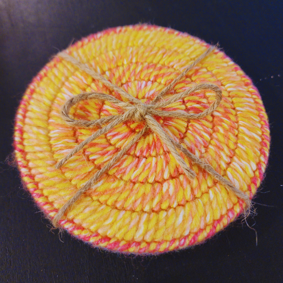 Handmade Bargello Circle Coaster Set – Cork-Backed Fiber Art Coasters