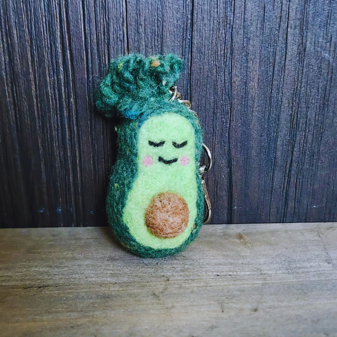 Handmade Needle-Felted Baby Avocado Keychain & Bag Charm
