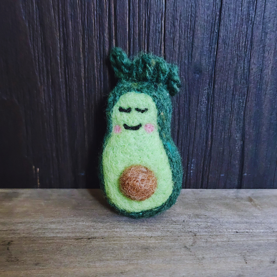 Handmade Needle-Felted Baby Avocado Keychain & Bag Charm