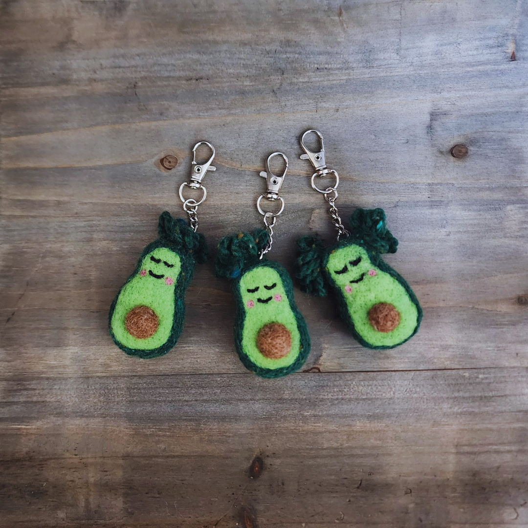 Handmade Needle-Felted Baby Avocado Keychain & Bag Charm