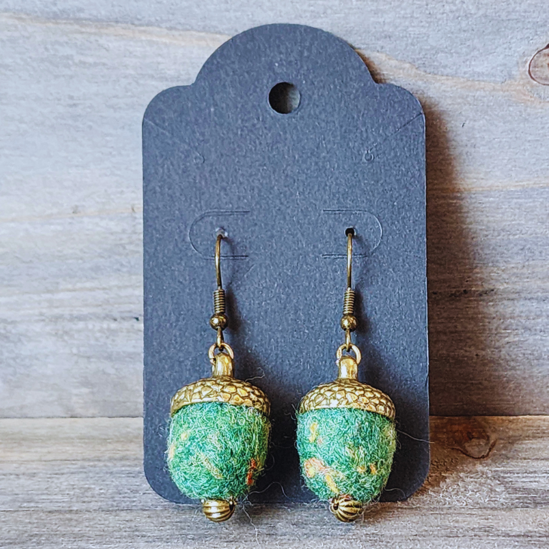 Handmade Felted Acorn Earrings - Nickel-Free