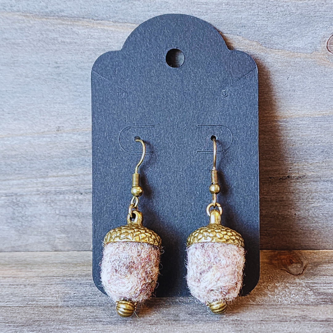 Handmade Felted Acorn Earrings - Nickel-Free