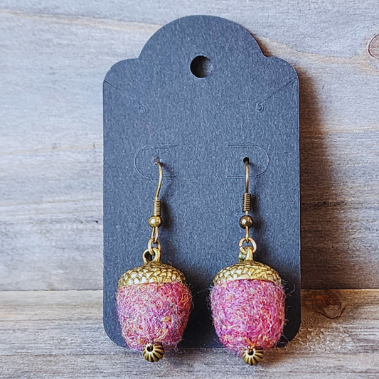 Handmade Felted Acorn Earrings - Nickel-Free
