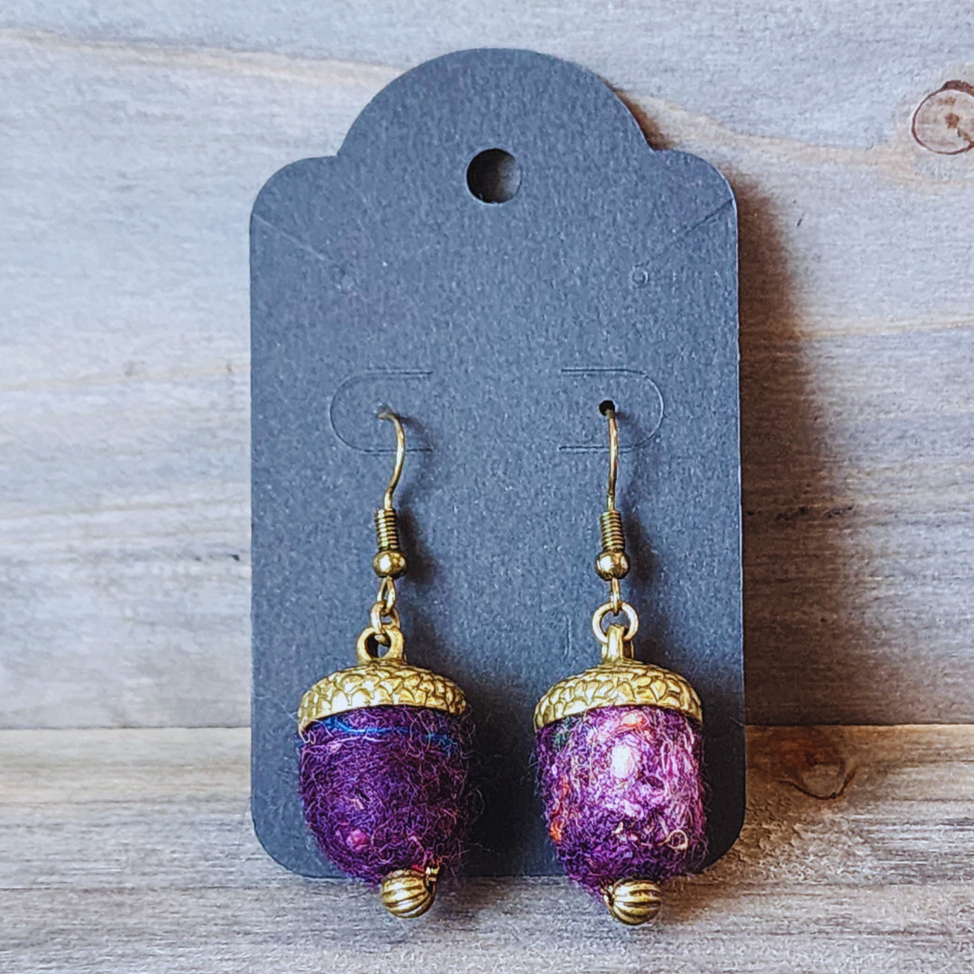 Handmade Felted Acorn Earrings - Nickel-Free