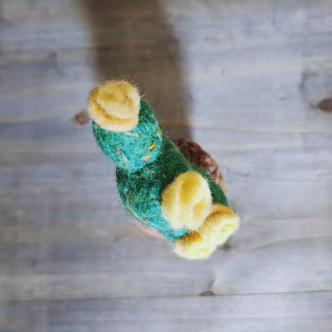 Handmade Potted Wool Flowering Cactus, Thorn-Free