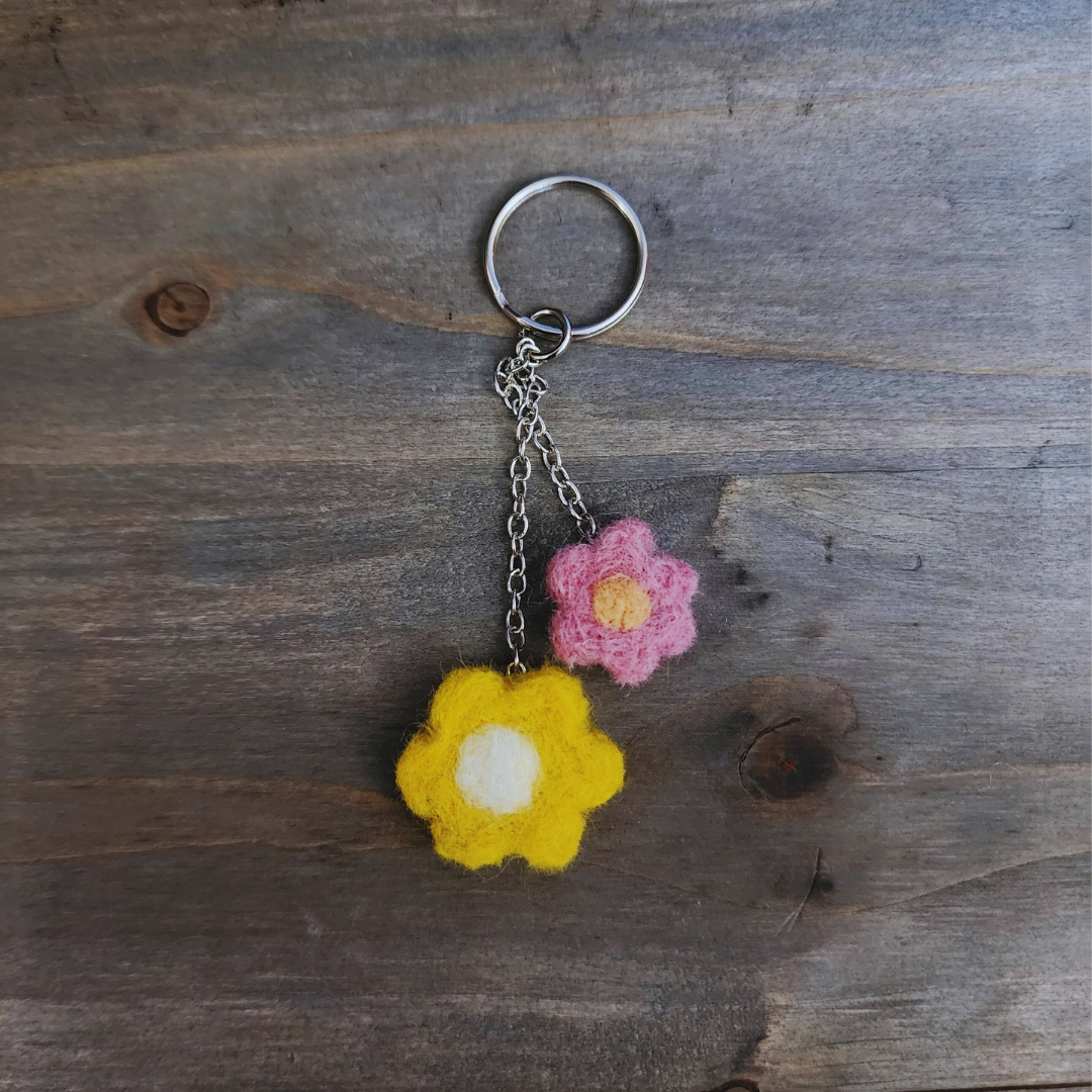 Handmade Wool Daisy Flower Keychain & Bag Charm