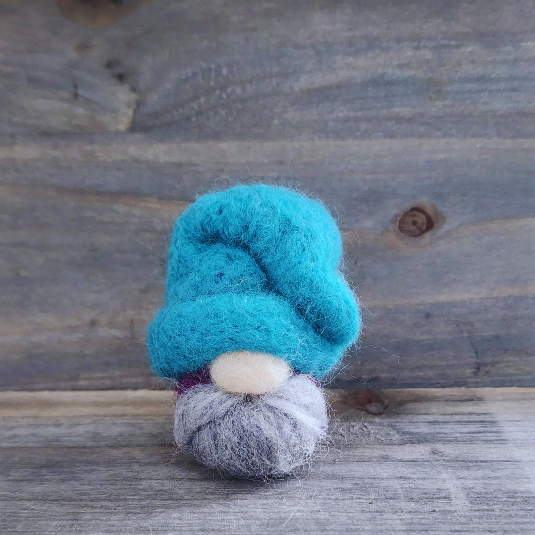 Felted Teal Hat Mini Gnome