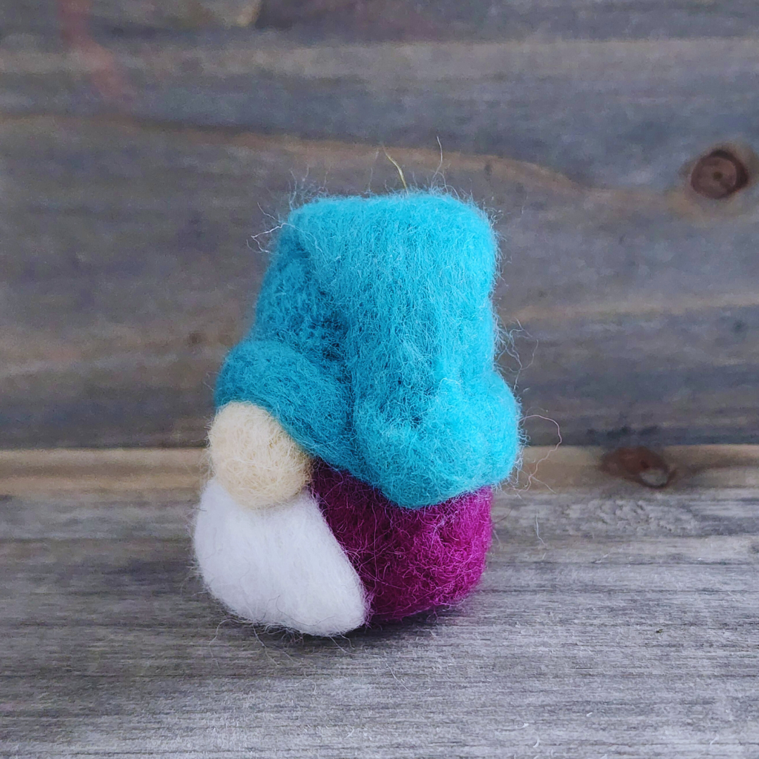 Felted Teal Hat Mini Gnome