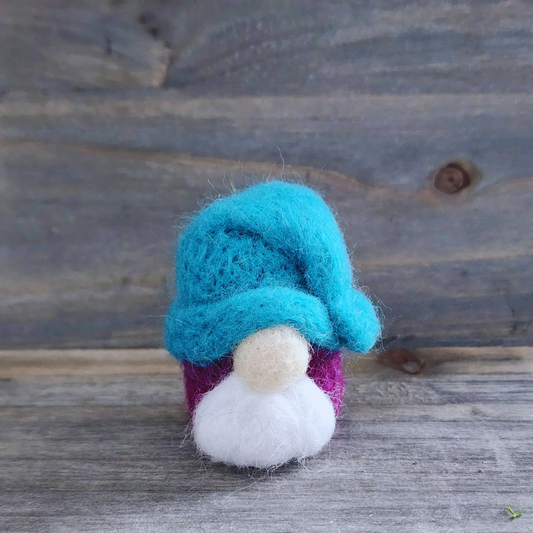 Felted Teal Hat Mini Gnome