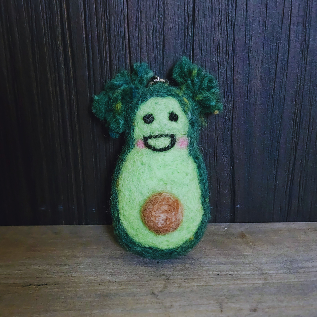 Handmade Needle-Felted Baby Avocado Keychain & Bag Charm