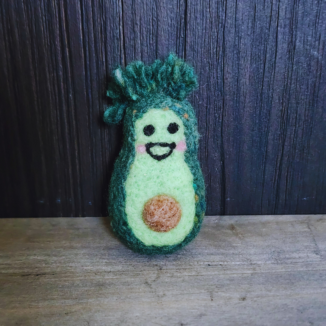 Handmade Needle-Felted Baby Avocado Keychain & Bag Charm