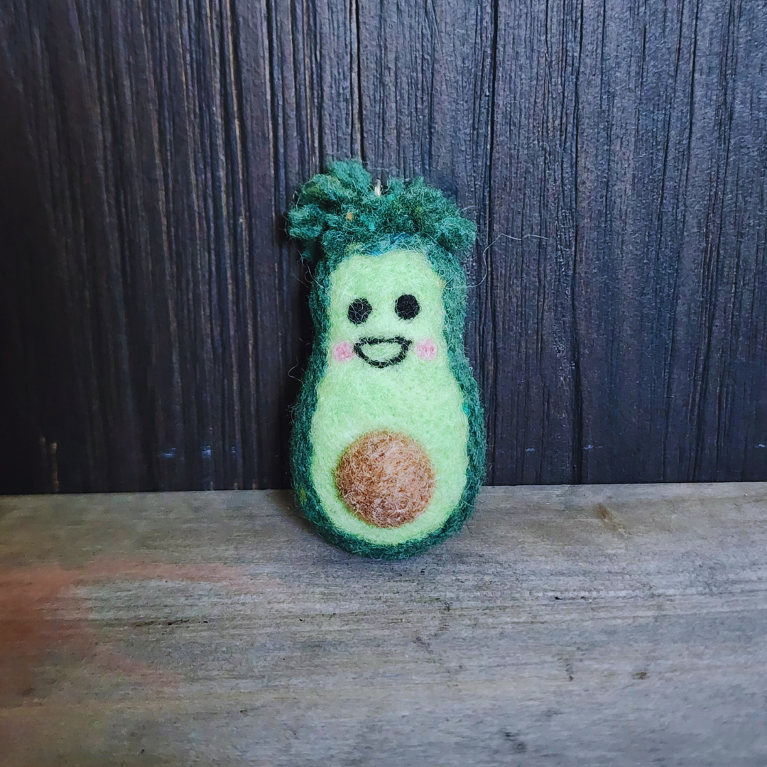 Handmade Needle-Felted Baby Avocado Keychain & Bag Charm