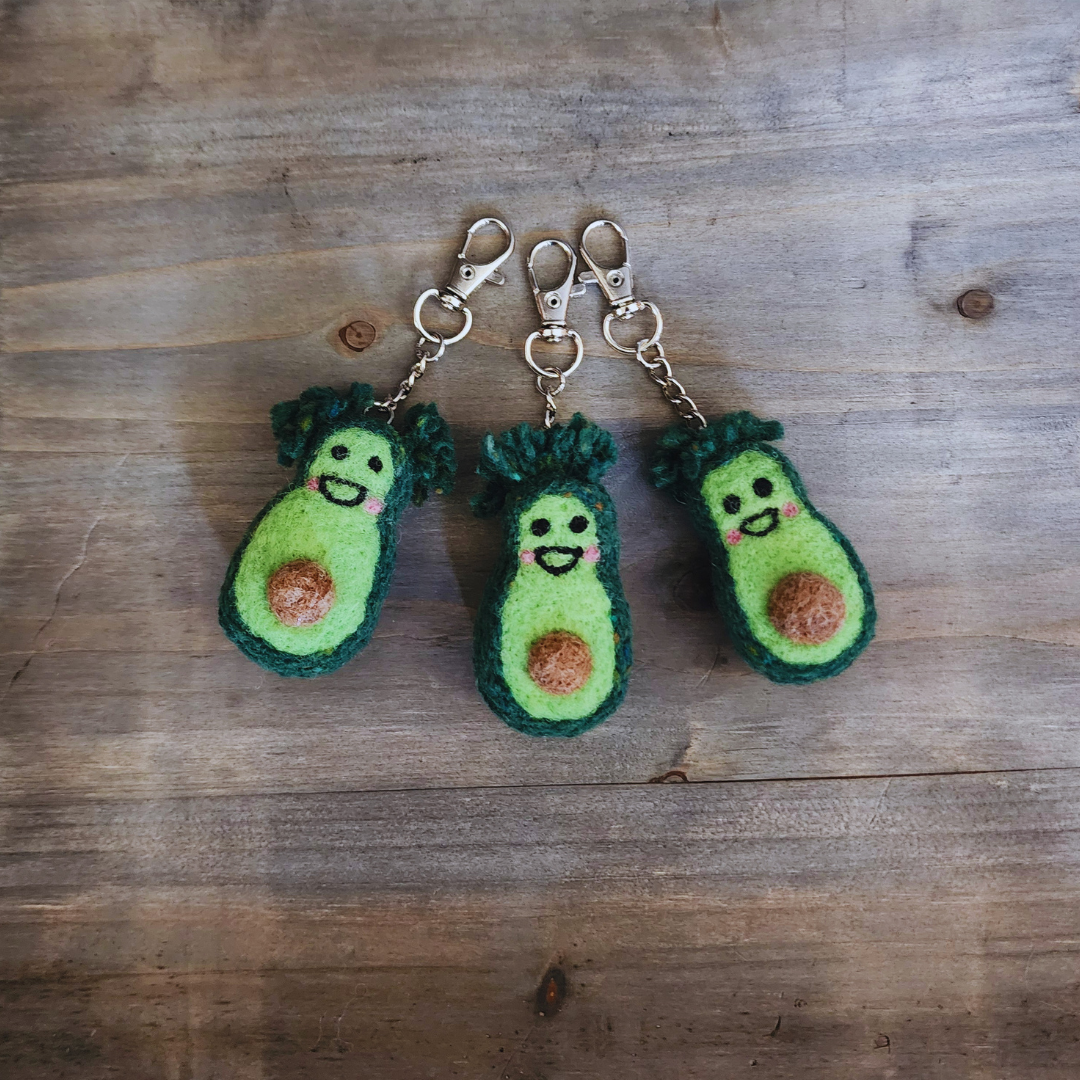 Handmade Needle-Felted Baby Avocado Keychain & Bag Charm
