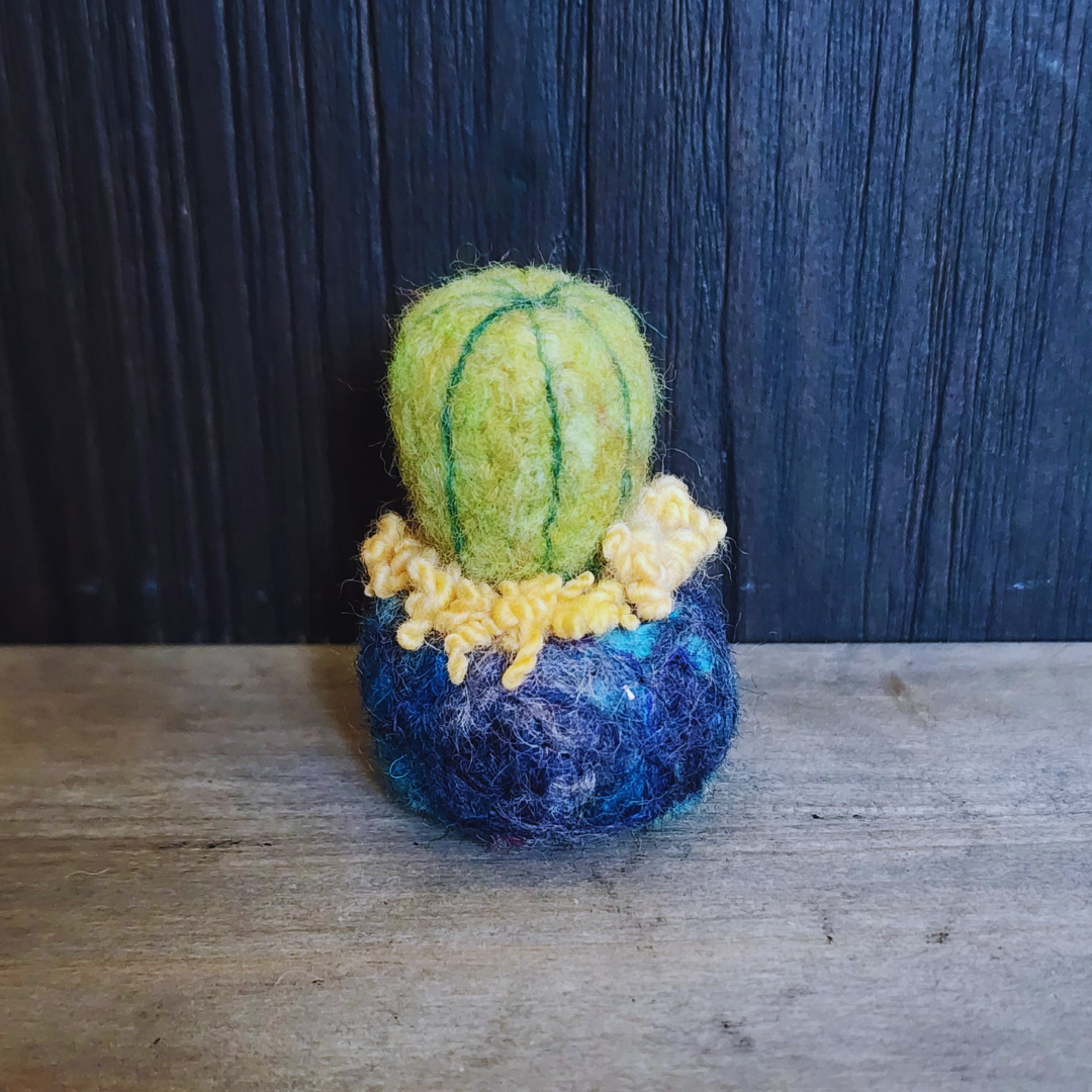 Handmade Wool Felted Mini Barrel Cactus, Spikeless