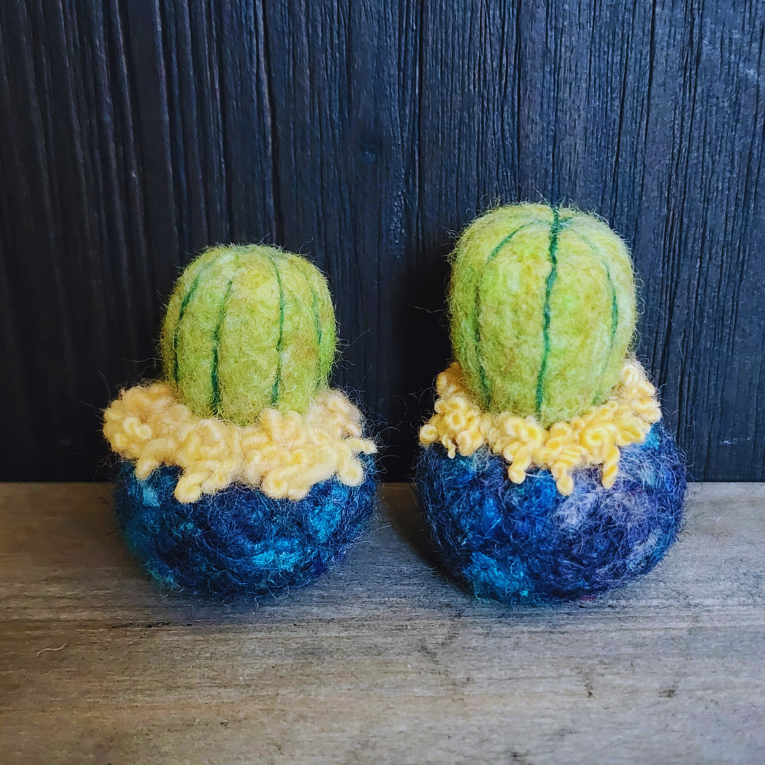 Handmade Wool Felted Mini Barrel Cactus, Spikeless