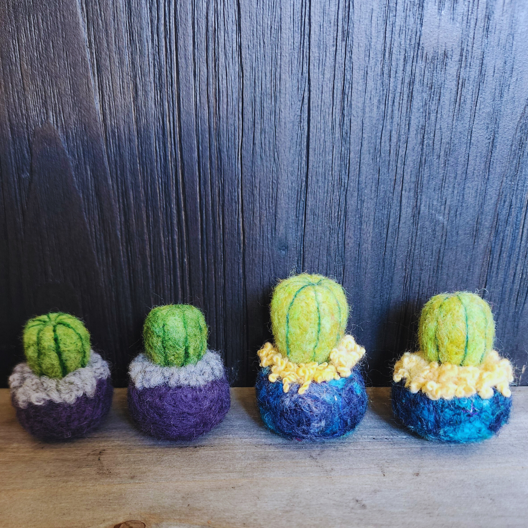 Handmade Wool Felted Mini Barrel Cactus, Spikeless