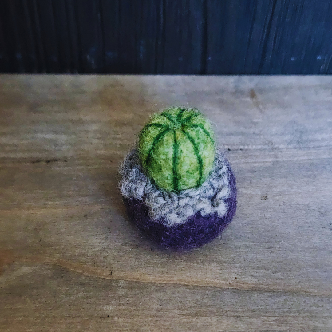 Handmade Wool Felted Mini Barrel Cactus, Spikeless