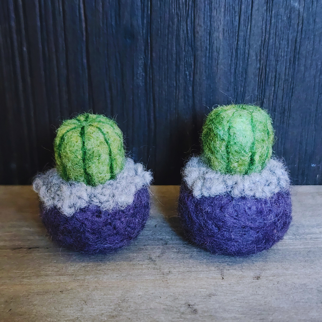 Handmade Wool Felted Mini Barrel Cactus, Spikeless