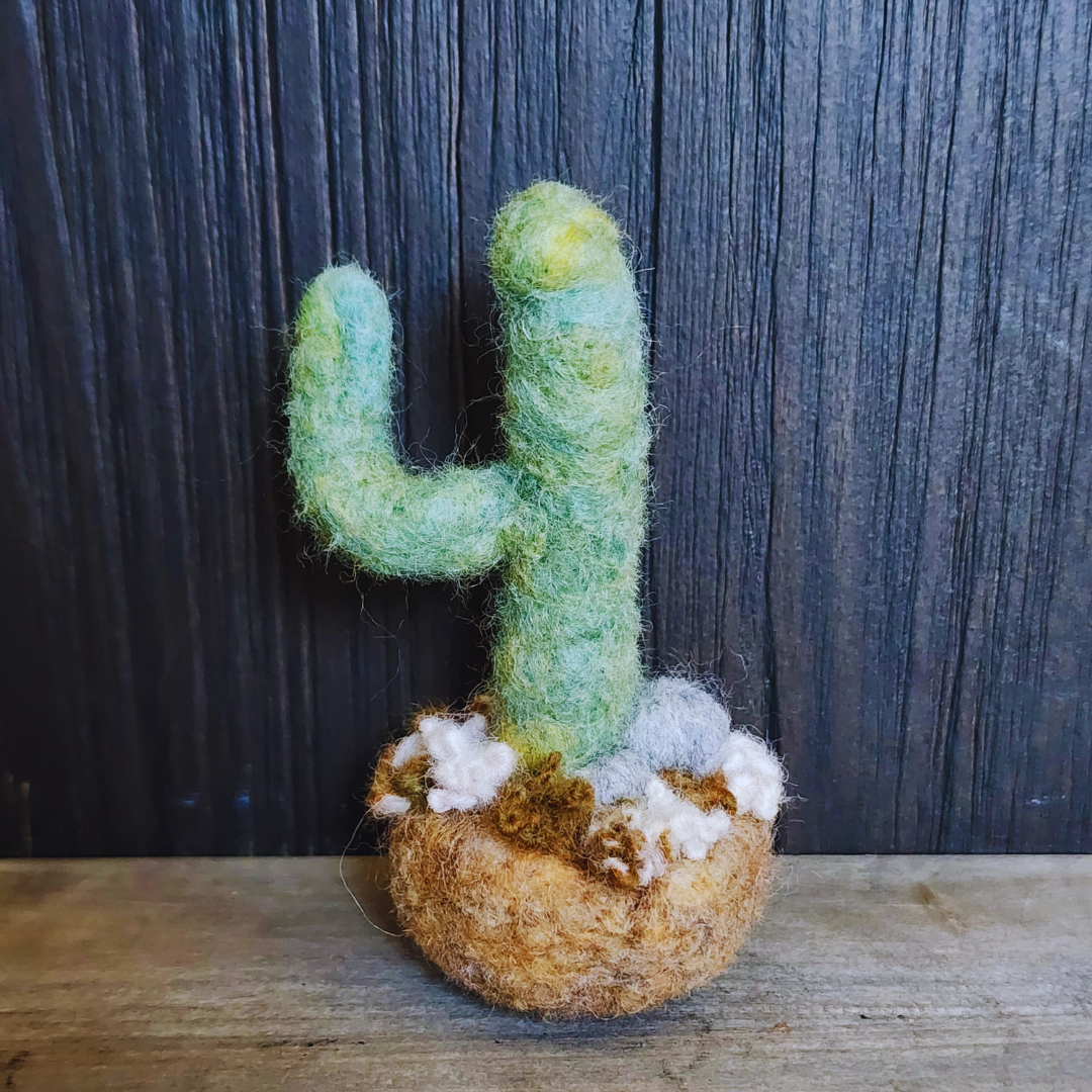 Handmade Wool Felted Mini Saguaro Cactus with Arms