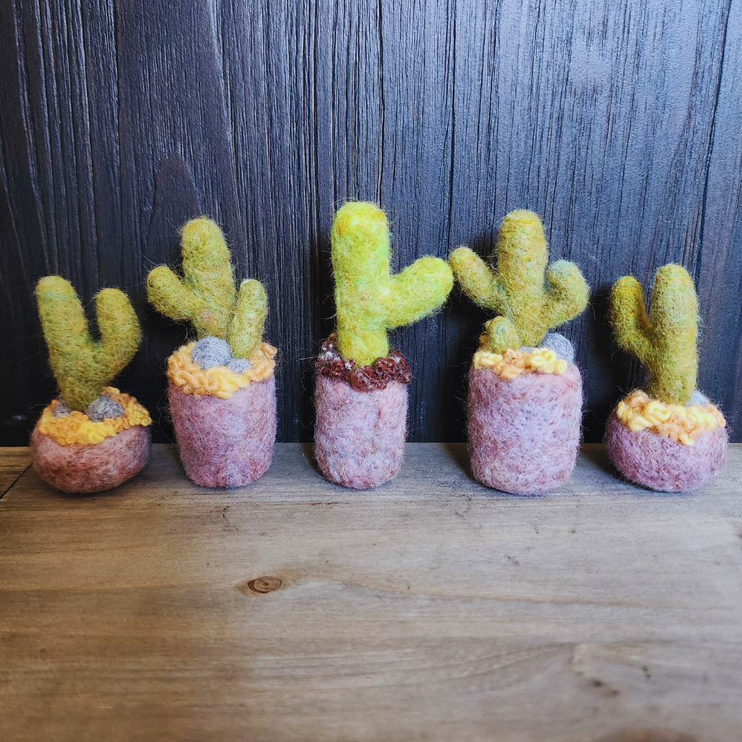 Handmade Wool Felted Mini Saguaro Cactus with Arms