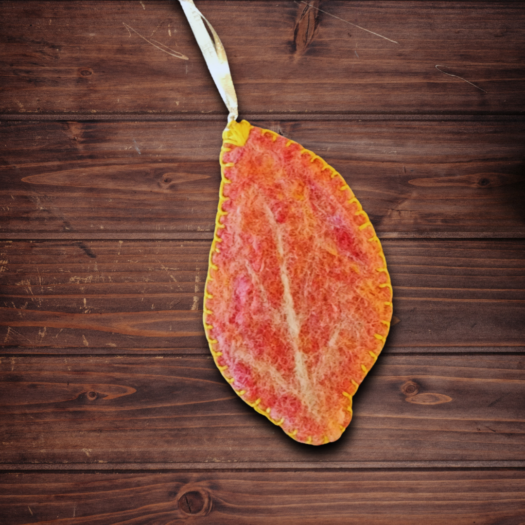 Handmade Wet Felted Autumn Leaf Ornaments - Maple, Aspen, and Oak