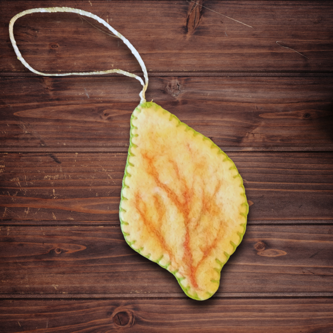 Handmade Wet Felted Autumn Leaf Ornaments - Maple, Aspen, and Oak