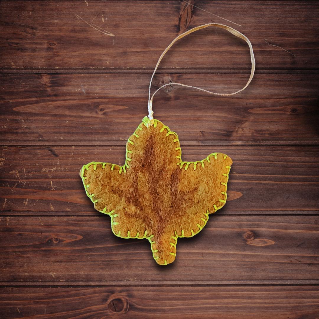 Handmade Wet Felted Autumn Leaf Ornaments - Maple, Aspen, and Oak