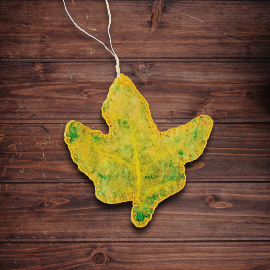 Handmade Wet Felted Autumn Leaf Ornaments - Maple, Aspen, and Oak