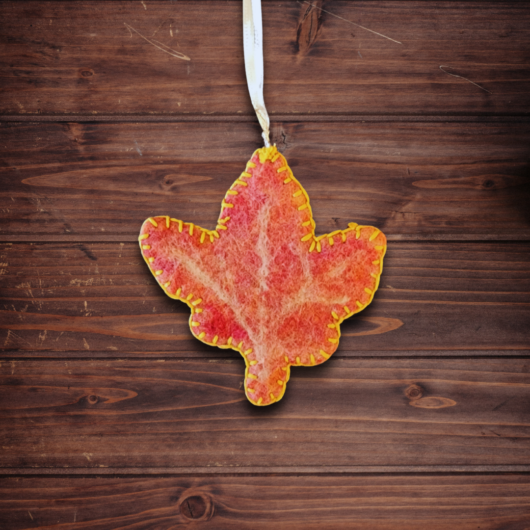 Handmade Wet Felted Autumn Leaf Ornaments - Maple, Aspen, and Oak