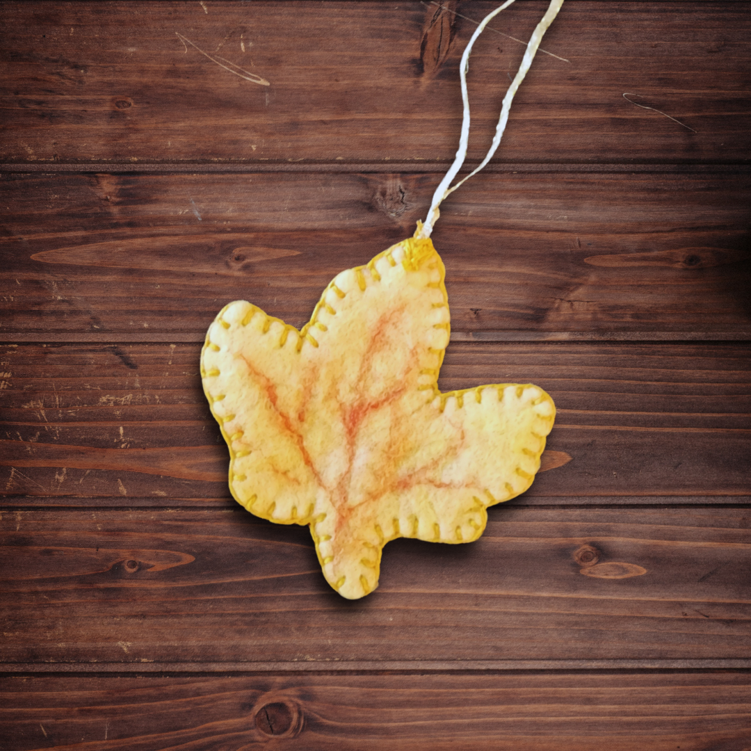 Handmade Wet Felted Autumn Leaf Ornaments - Maple, Aspen, and Oak