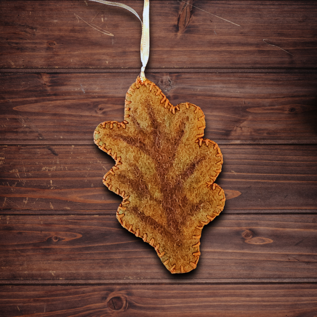 Handmade Wet Felted Autumn Leaf Ornaments - Maple, Aspen, and Oak