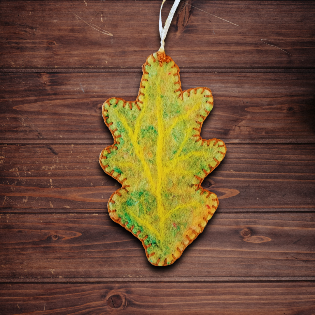 Handmade Wet Felted Autumn Leaf Ornaments - Maple, Aspen, and Oak