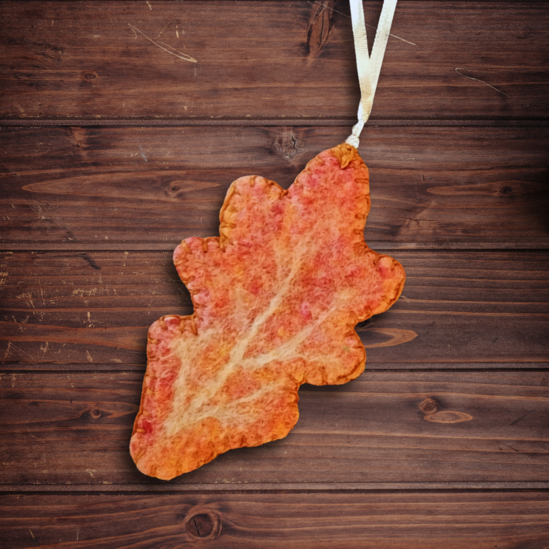 Handmade Wet Felted Autumn Leaf Ornaments - Maple, Aspen, and Oak
