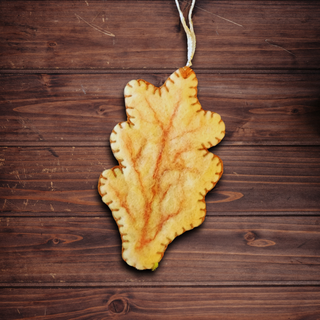 Handmade Wet Felted Autumn Leaf Ornaments - Maple, Aspen, and Oak