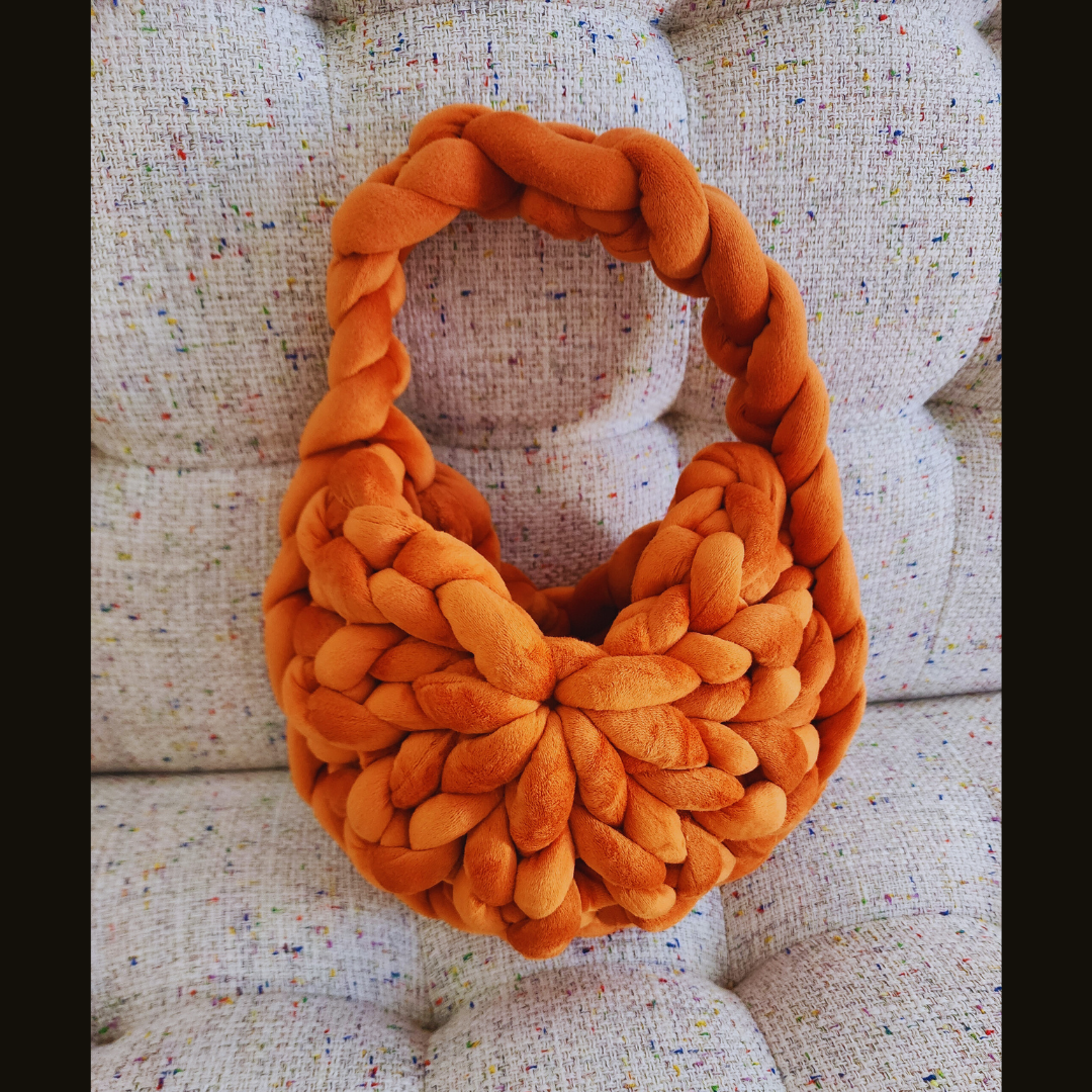 Small Orange Half Moon Velvet Chunky Yarn Crochet Bag