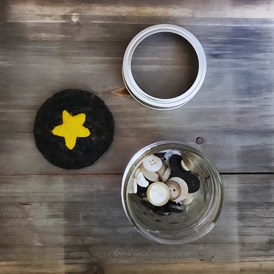 Handmade Galaxy Star Mason Jar Pin Cushion – Needle Felted Wool & Button Storage Jar