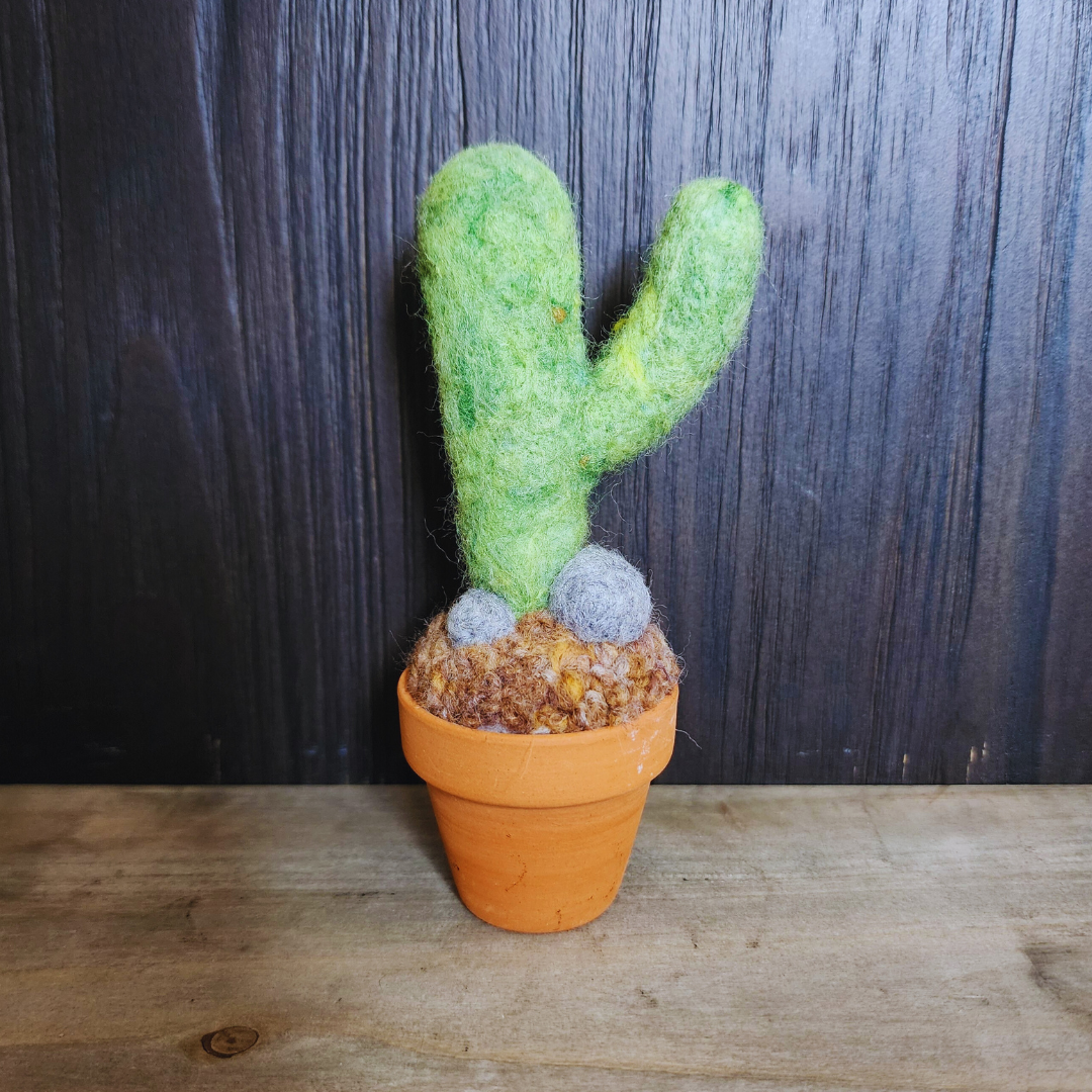 Handmade Potted Wool Saguaro Cactus with Arms