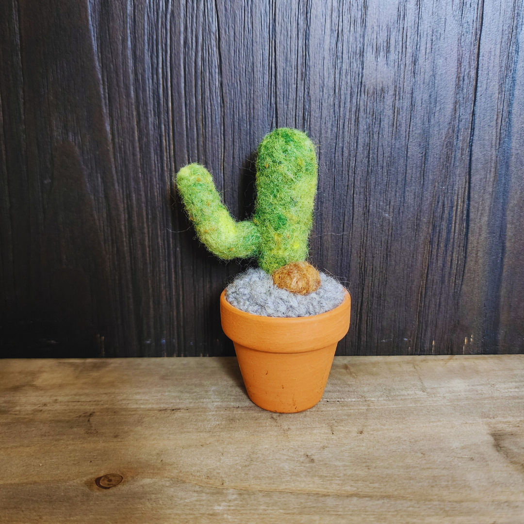 Handmade Potted Wool Saguaro Cactus with Arms